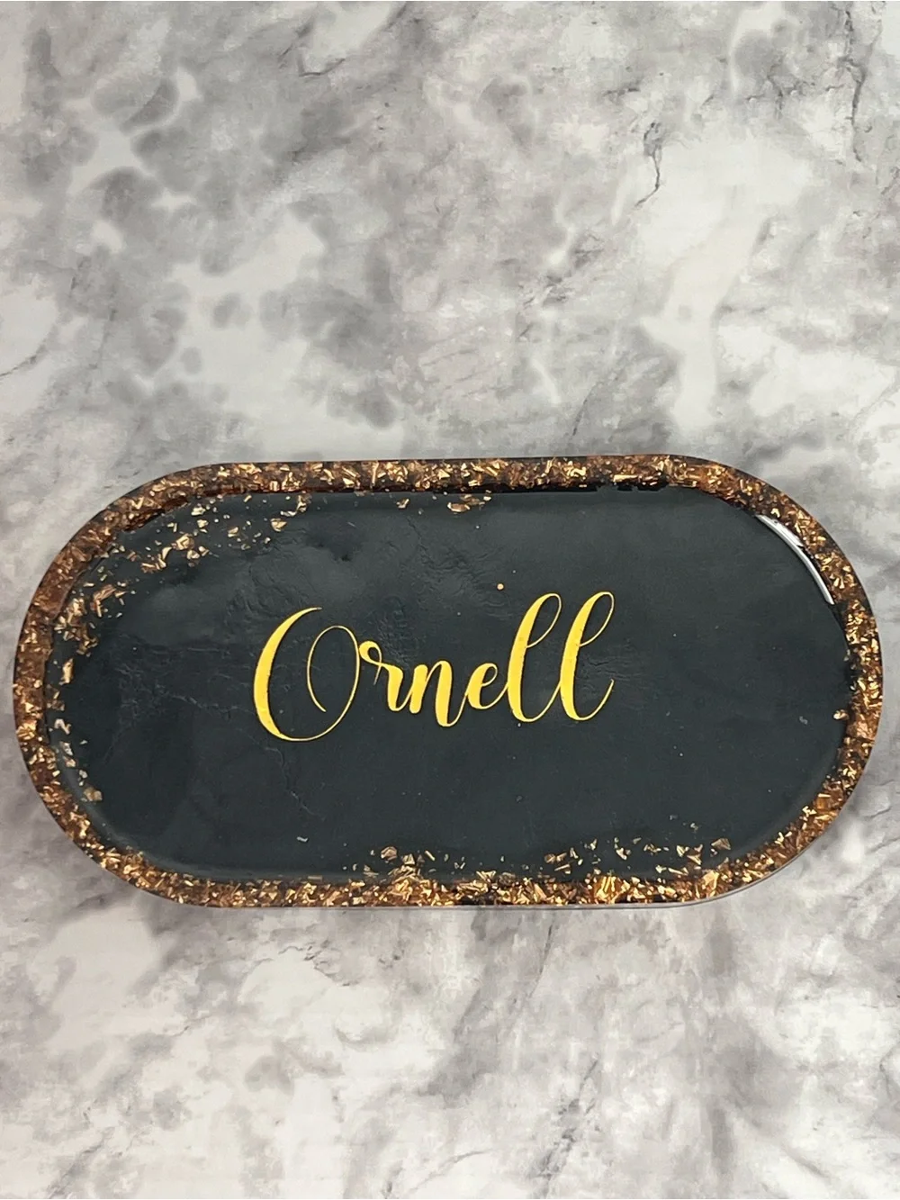 Personalized Black Resin Tray with Gold Accent - 'Ornell'